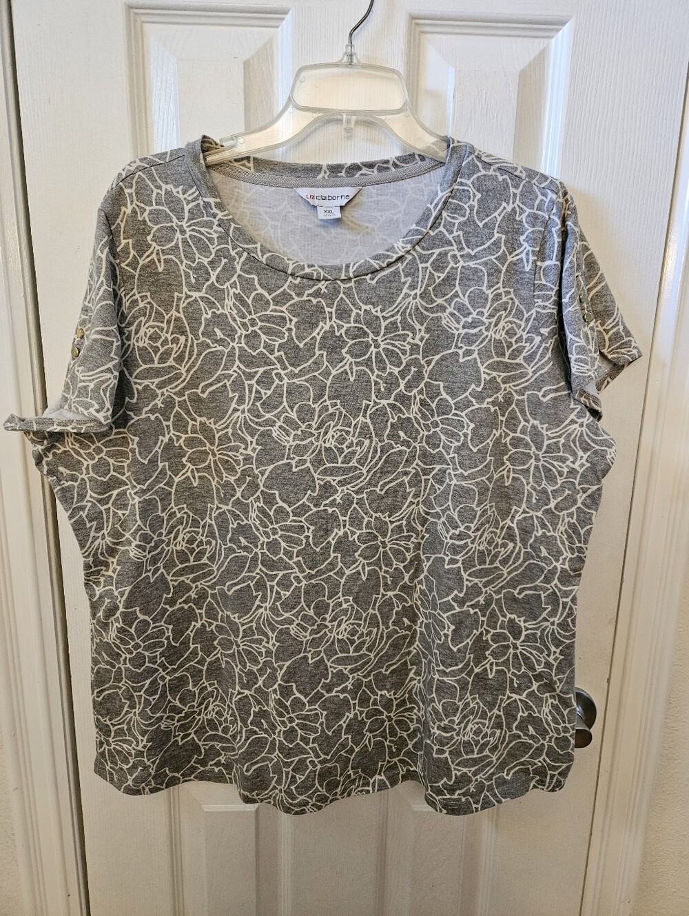 Liz Claiborne XXL Grey & Cream Print Short Sleeve Tee